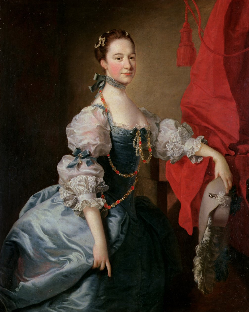 Portrett av en dame i en blå kjole av Thomas Hudson