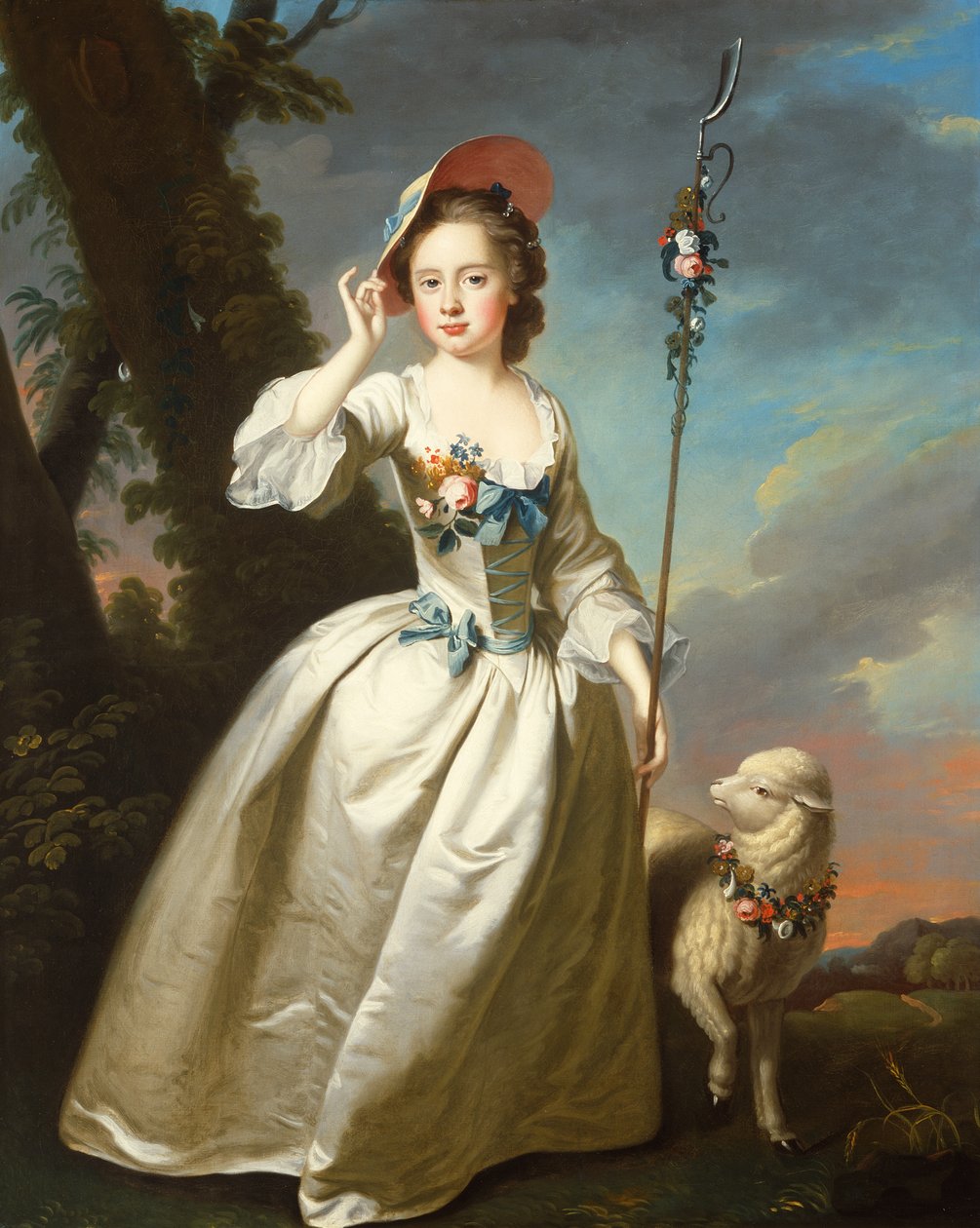 Portrett av en ung dame som gjeterinne (olje på lerret) av Thomas Hudson