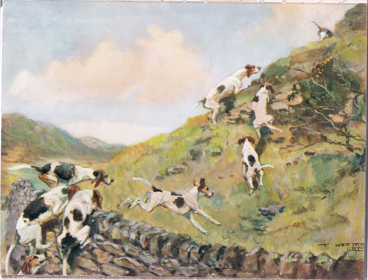Scrambling over the Wall, illustrasjon fra 'Hounds' av Thomas Ivester Lloyd