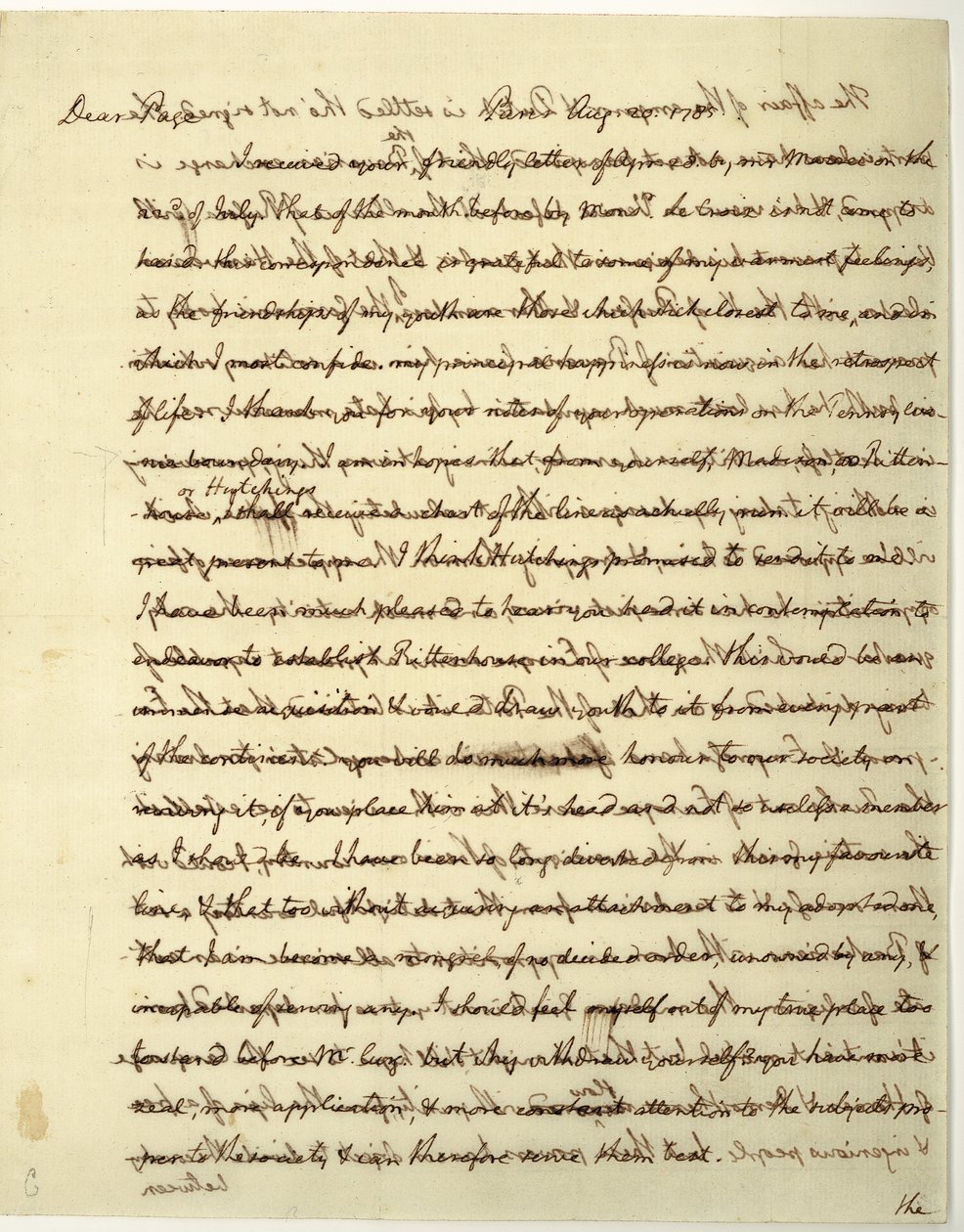 Autografbrev signert som amerikansk minister til Frankrike, til Dr. John Page av Thomas Jefferson