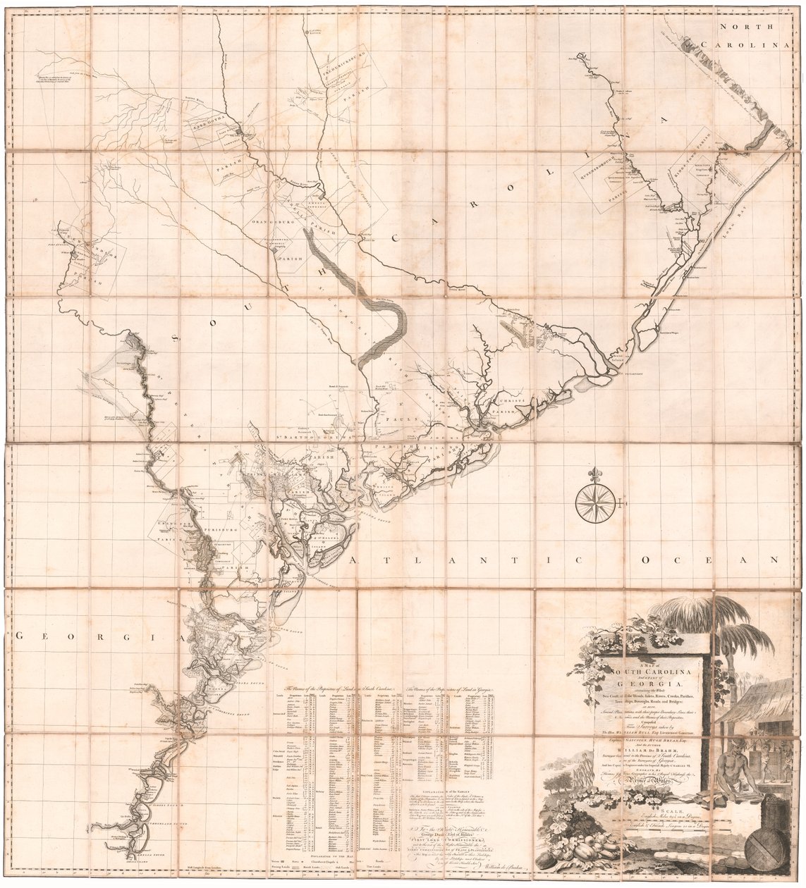 Et kart over South Carolina og en del av Georgia av De Brahm av Thomas Jefferys