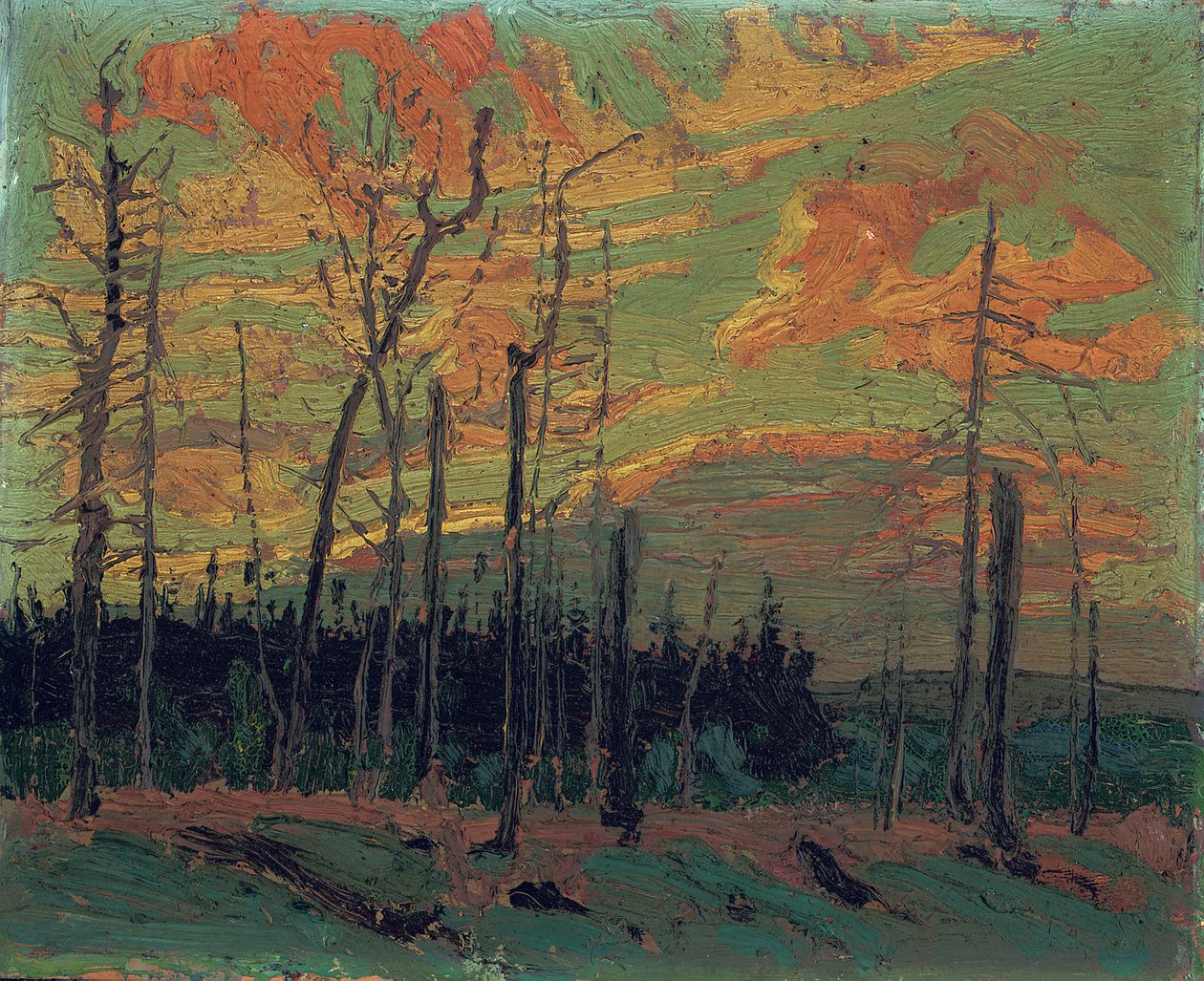 Brent land ved solnedgang, 1915 av Tom Thomson