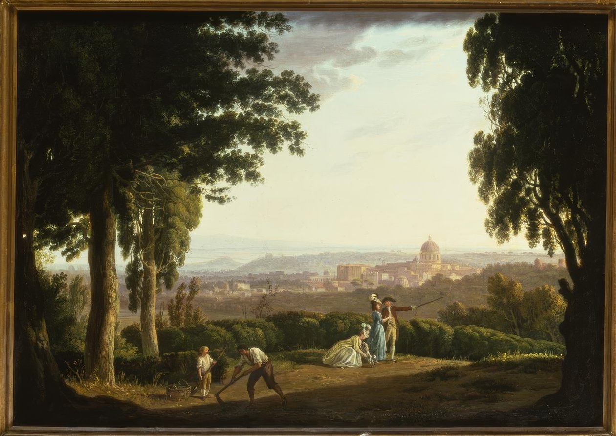 “Elegante figurer på en åsside med en fjern utsikt over Roma” av Thomas Jones
