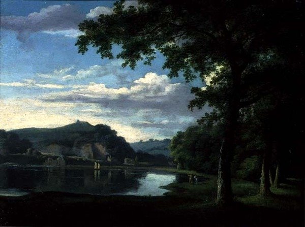 Landskap med utsikt over elven Wye, ca. 1772 (olje på lerret) av Thomas Jones