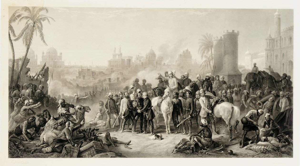 The Relief of Lucknow, and The Triumphant Meeting of Havelock, Outram og Sir Colin Campbell, 1862 av Thomas Jones Barker