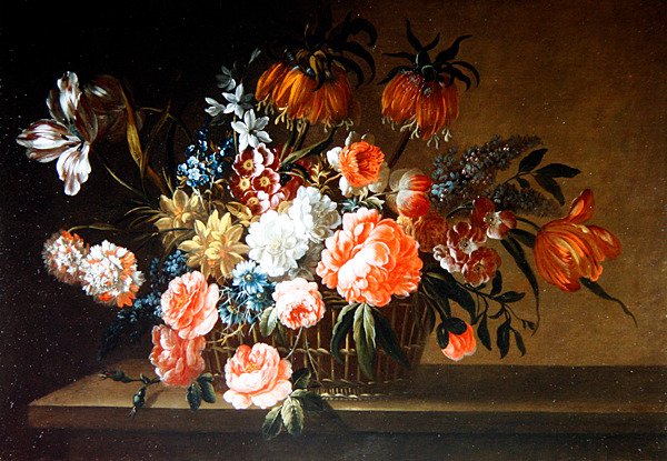 Et stilleben av roser, nellik og tulipaner (olje på lerret) av Thomas Keyse