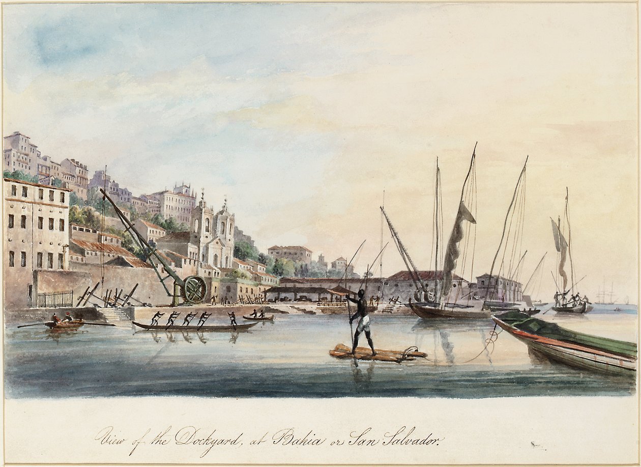 Utsikt over Dockyard, ved Bahia eller San Salvador av Thomas L. Hornbrook