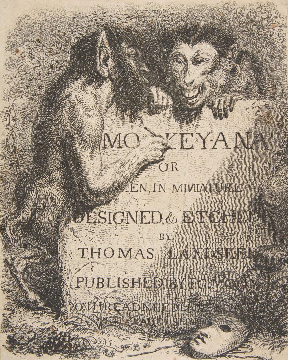 Tittelside: Monkey-Ana or Men, i miniatyr, 1. desember 1827., 1. desember 1827. av Thomas Landseer