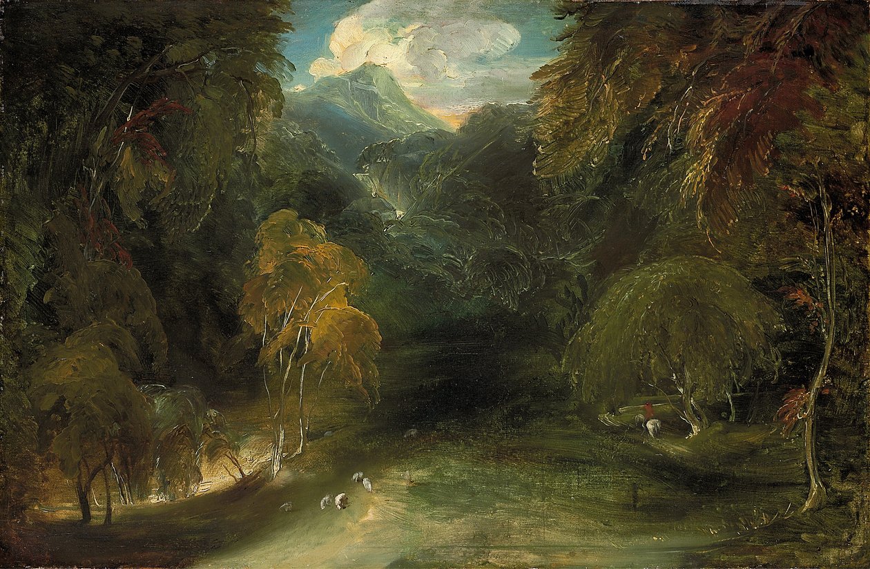 En utsikt over Dovedale med utsikt mot Thorpe Cloud (olje på papir, lagt ned på lerret) av Thomas Lawrence