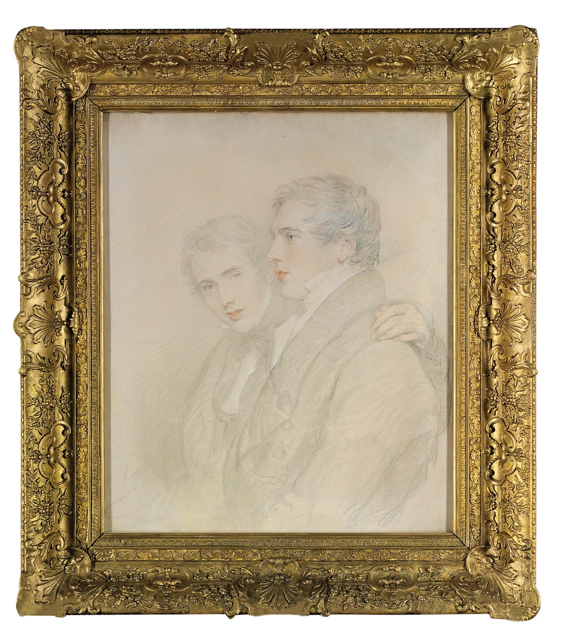 Dobbeltportrett av Richard Rowland Bloxam (1797-1877) og Andrew Bloxam (1801-1878), halvlang, i profil, like før de dro til Sandwichøyene [Hawaii] i 1823 (svart, hvitt og rødt kritt på et forberedt lerret) av Thomas Lawrence