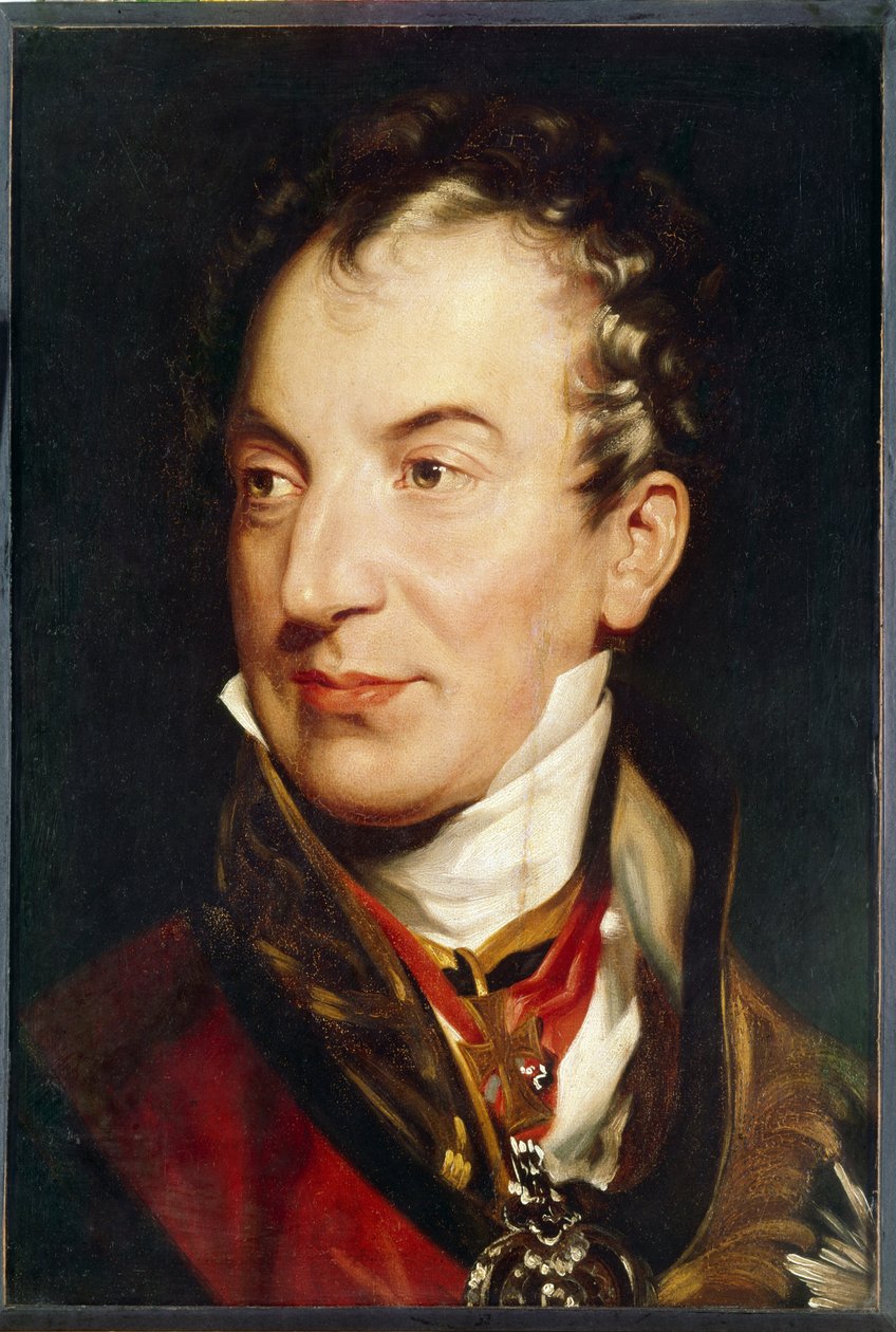 Portrett av Clement (Klemens) Wenzel, prins av Metternich (1773-1859). Østerriksk politiker. Maleri av Sir Thomas Lawrence (1769-1830), olje på lerret, mellom 1814 og 1819. Engelsk kunst av Thomas Lawrence