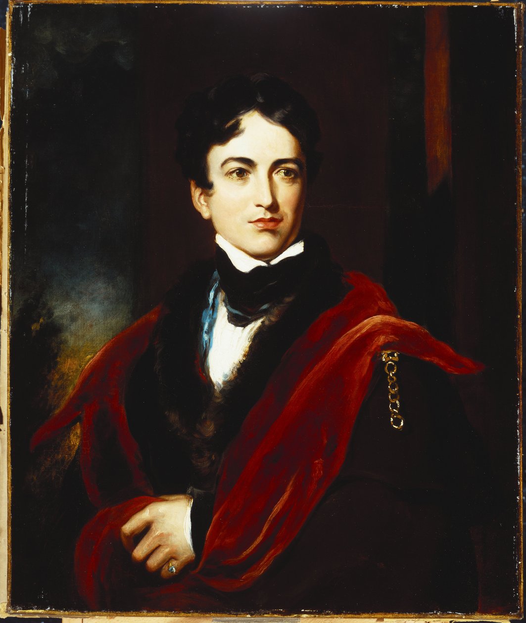 Portrett av John George Lambton, Ist Earl Of Durham, GCB, MP, i en mørk frakk, med en kappe og en hvit aksje av Thomas Lawrence