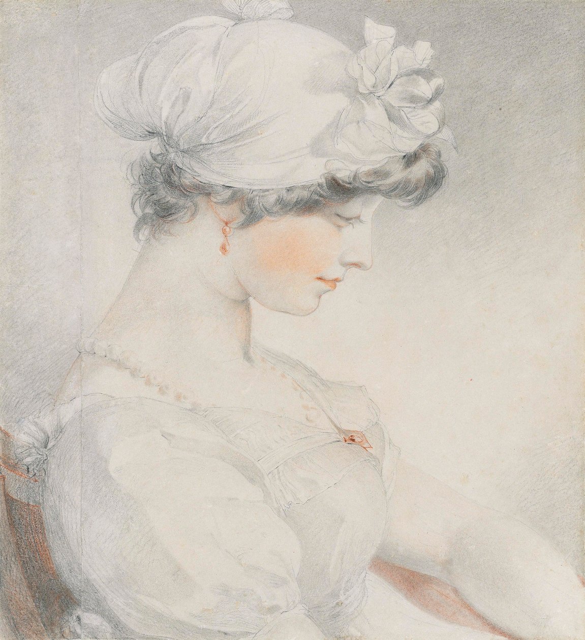 Portrett av Julia Angerstein, halvlang, i profil til høyre (blyant, svart og rødt kritt, med stumping) av Thomas Lawrence