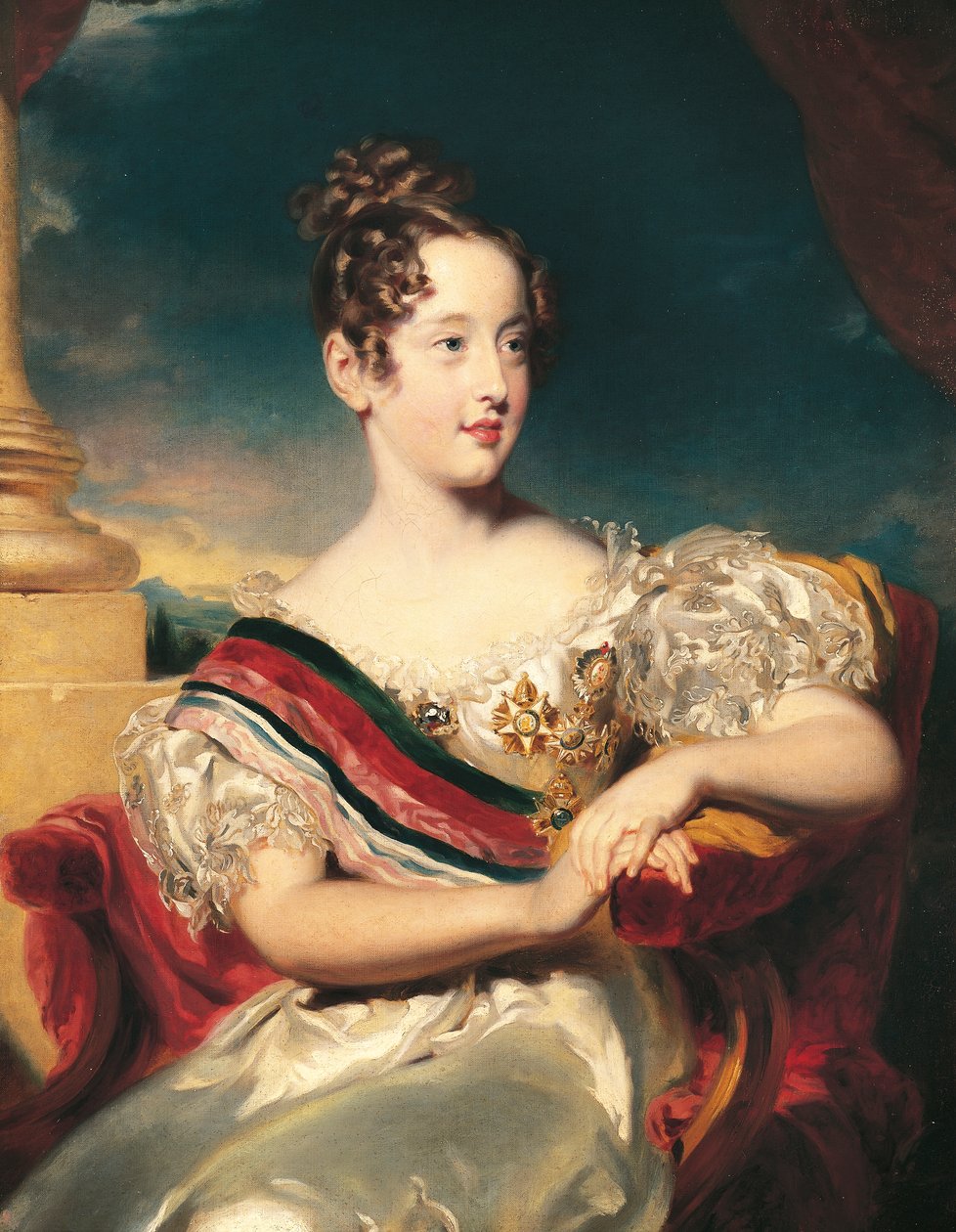 Portrett av Maria II av Portugal, dronning av Portugal, av Thomas Lawrence skole, maleri av Thomas Lawrence