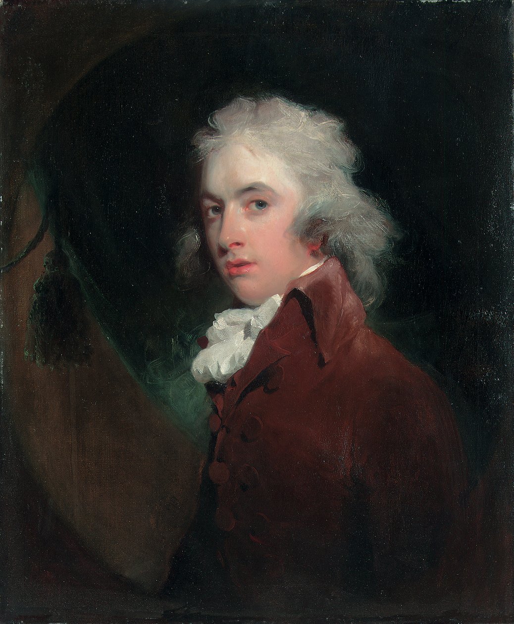 Portrett av Hon. Peniston lam, halvlang, i fløyelsfrakk med hvit halsduk, falsk oval av Thomas Lawrence