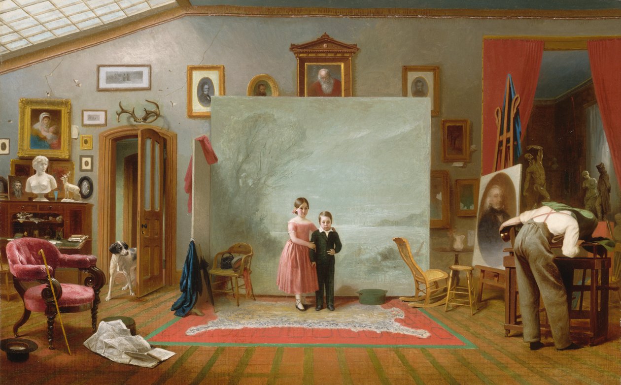 Interiør med portretter, ca. 1865. av Thomas Le Clear