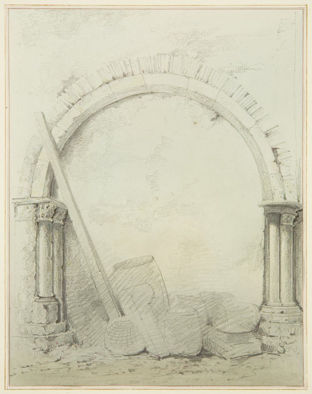 Buer og søyler i Mereweathers lokaler mellom Nicholas Street og Corn Street (blyant og akvarell på papir) av Thomas Leeson the Elder Rowbotham
