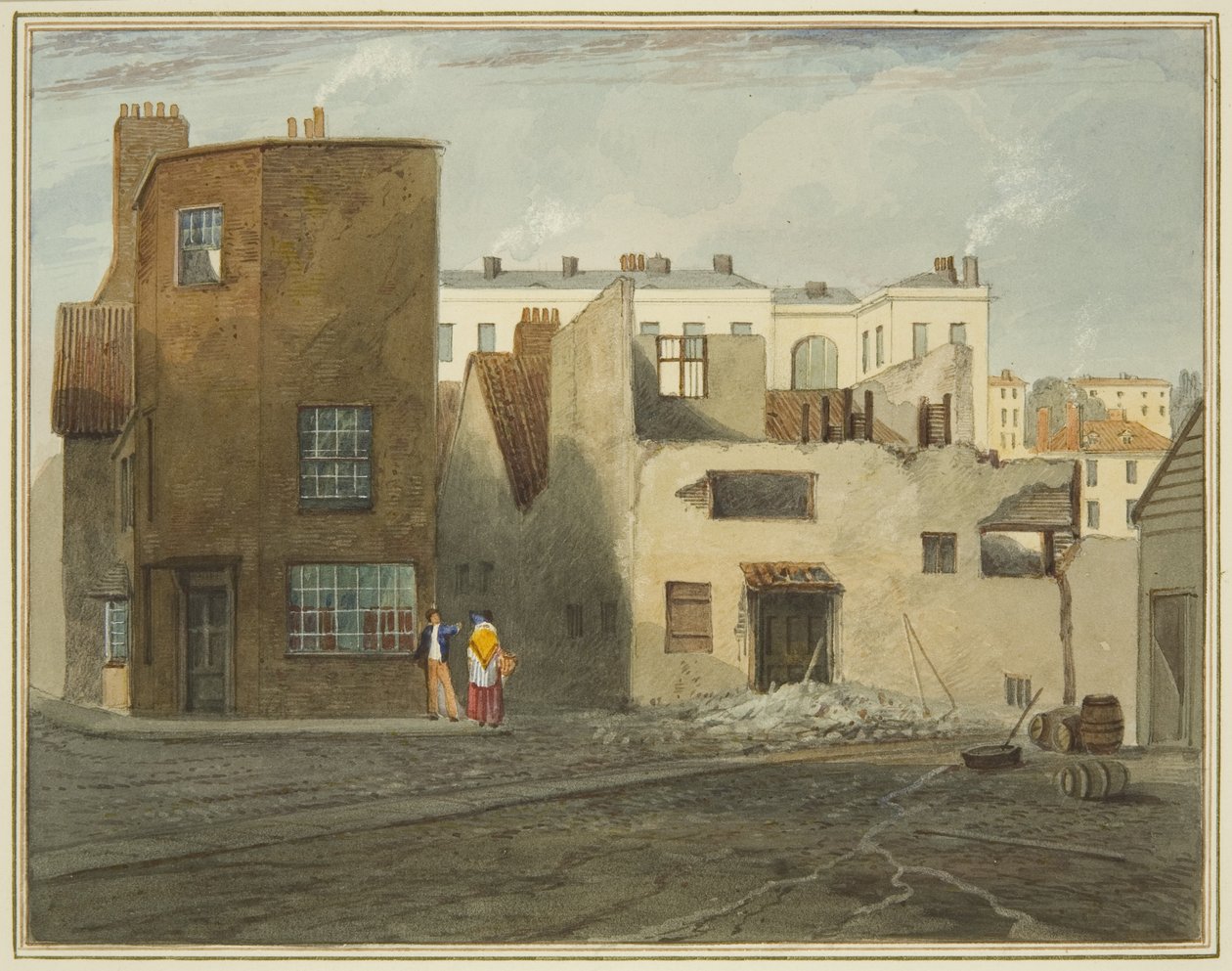Baksiden av Infirmary, viser Whitson Street (blyant og akvarell på papir) av Thomas Leeson the Elder Rowbotham