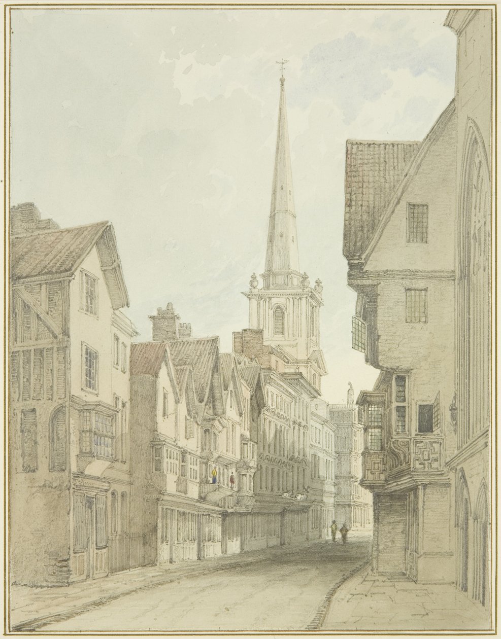 Broad Street (akvarell på papir) av Thomas Leeson the Elder Rowbotham