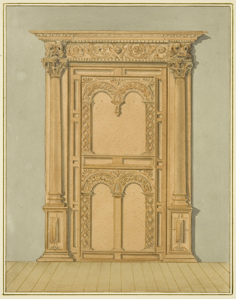 Carved Oak Doorway, 6 Redcliffe Street (akvarell på papir) av Thomas Leeson the Elder Rowbotham