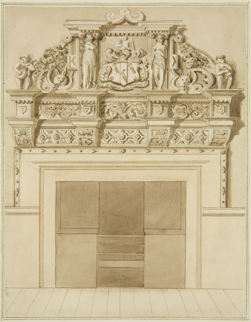 Skorsteinsstykke datert 1729, ved 139 Redcliffe Street (akvarell på papir) av Thomas Leeson the Elder Rowbotham