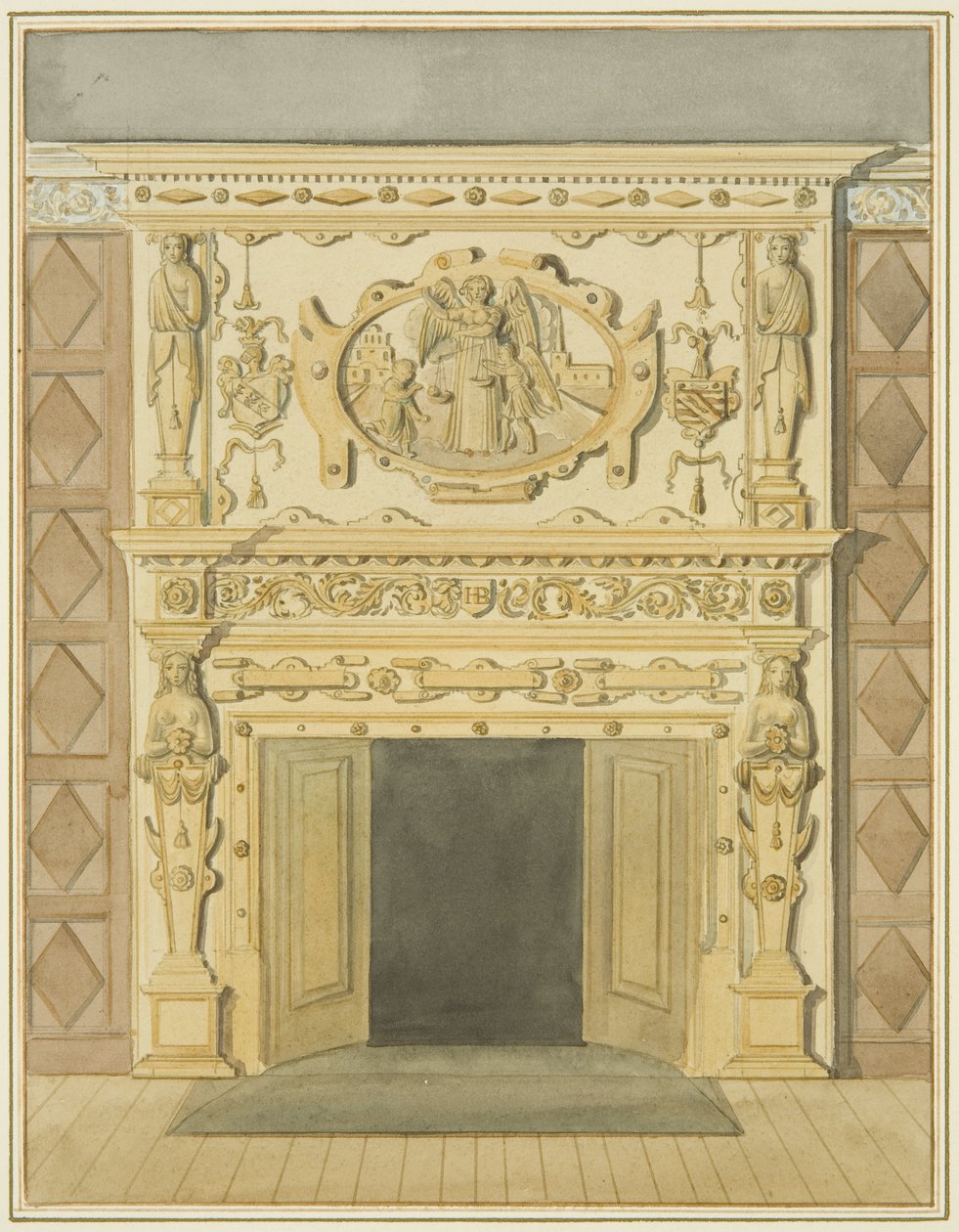 Skorstein i lovbiblioteket (akvarell på papir) av Thomas Leeson the Elder Rowbotham