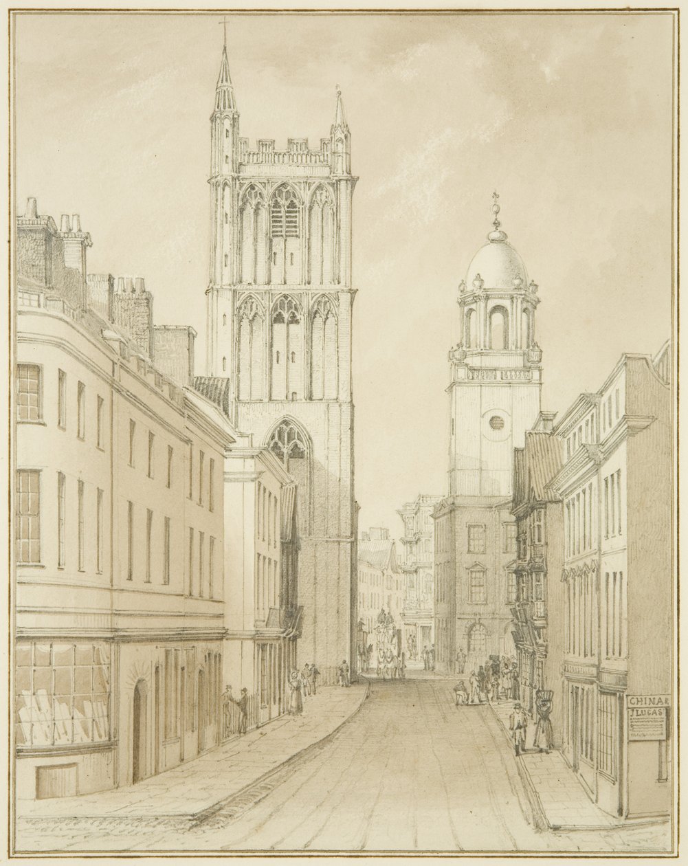 Corn Street (akvarell på papir) av Thomas Leeson the Elder Rowbotham