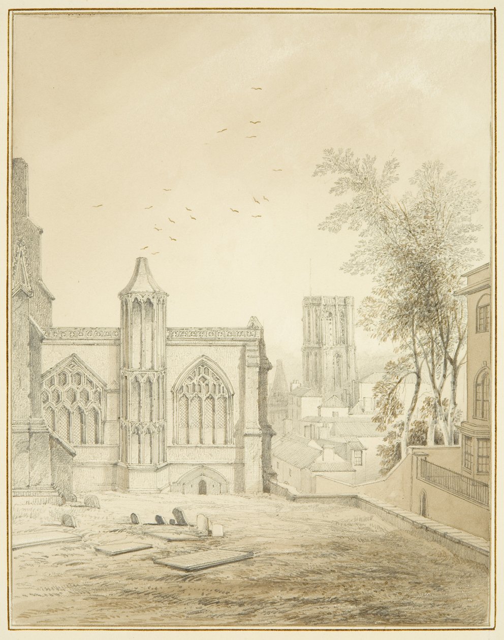 Østenden av St Mary Redcliffe, viser Temple Church (blyant og akvarell på papir) av Thomas Leeson the Elder Rowbotham
