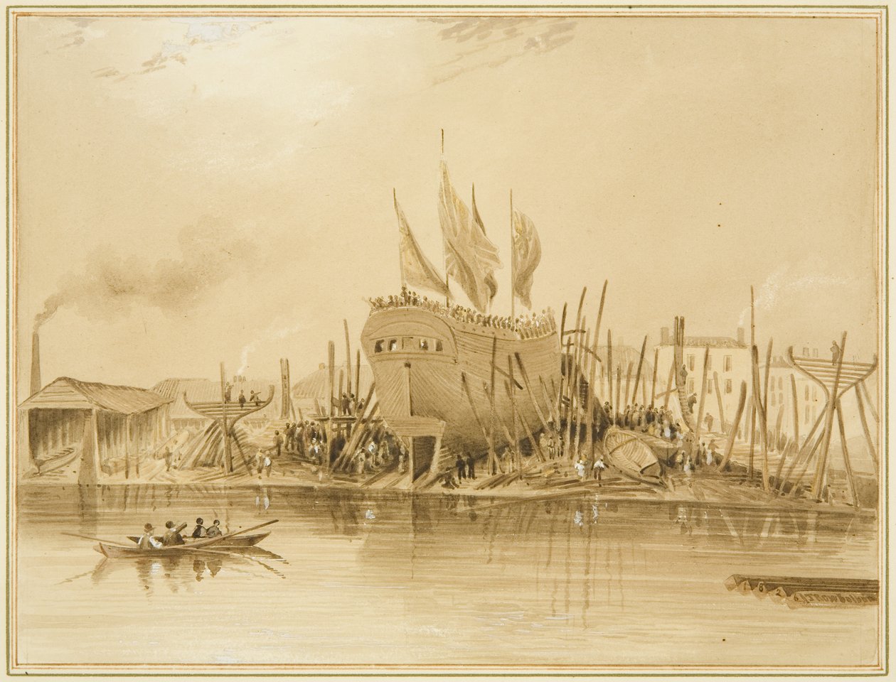 Eastern Wapping Dock, lansering av "Avon", 1826 av Thomas Leeson the Elder Rowbotham