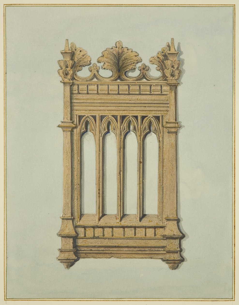 Fragment av utskåret eik fra gamle Tuckers' Hall, Temple Street (akvarell på papir) av Thomas Leeson the Elder Rowbotham