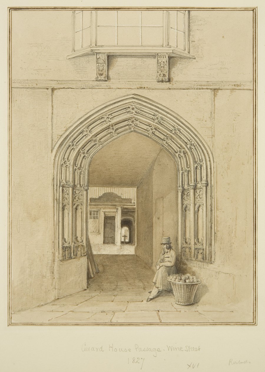 Guard House Passage, Wine Street (akvarell og blyant på papir) av Thomas Leeson the Elder Rowbotham