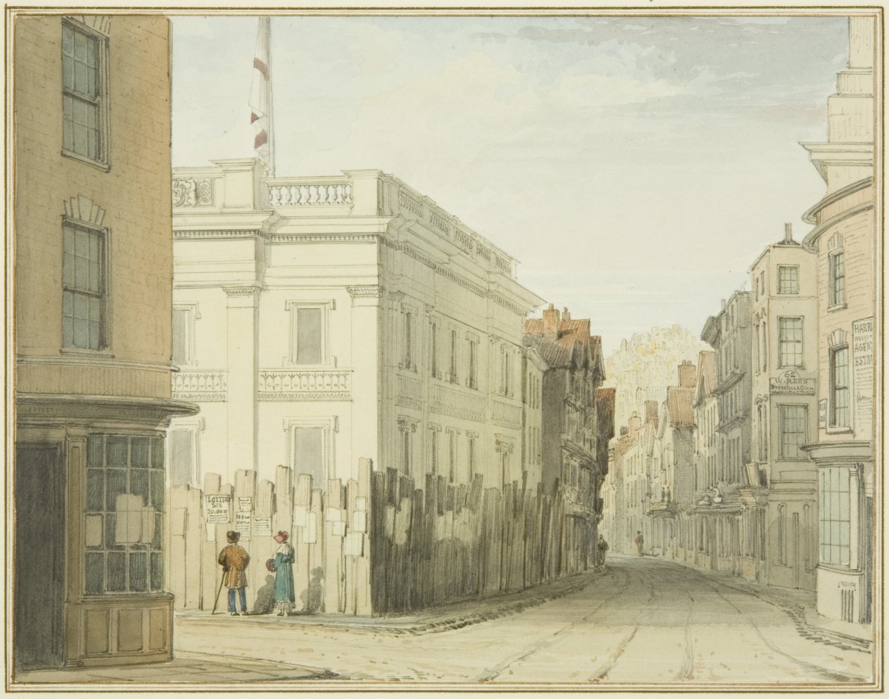 Ser nedover Broad Street med New Council House (akvarell på papir) av Thomas Leeson the Elder Rowbotham