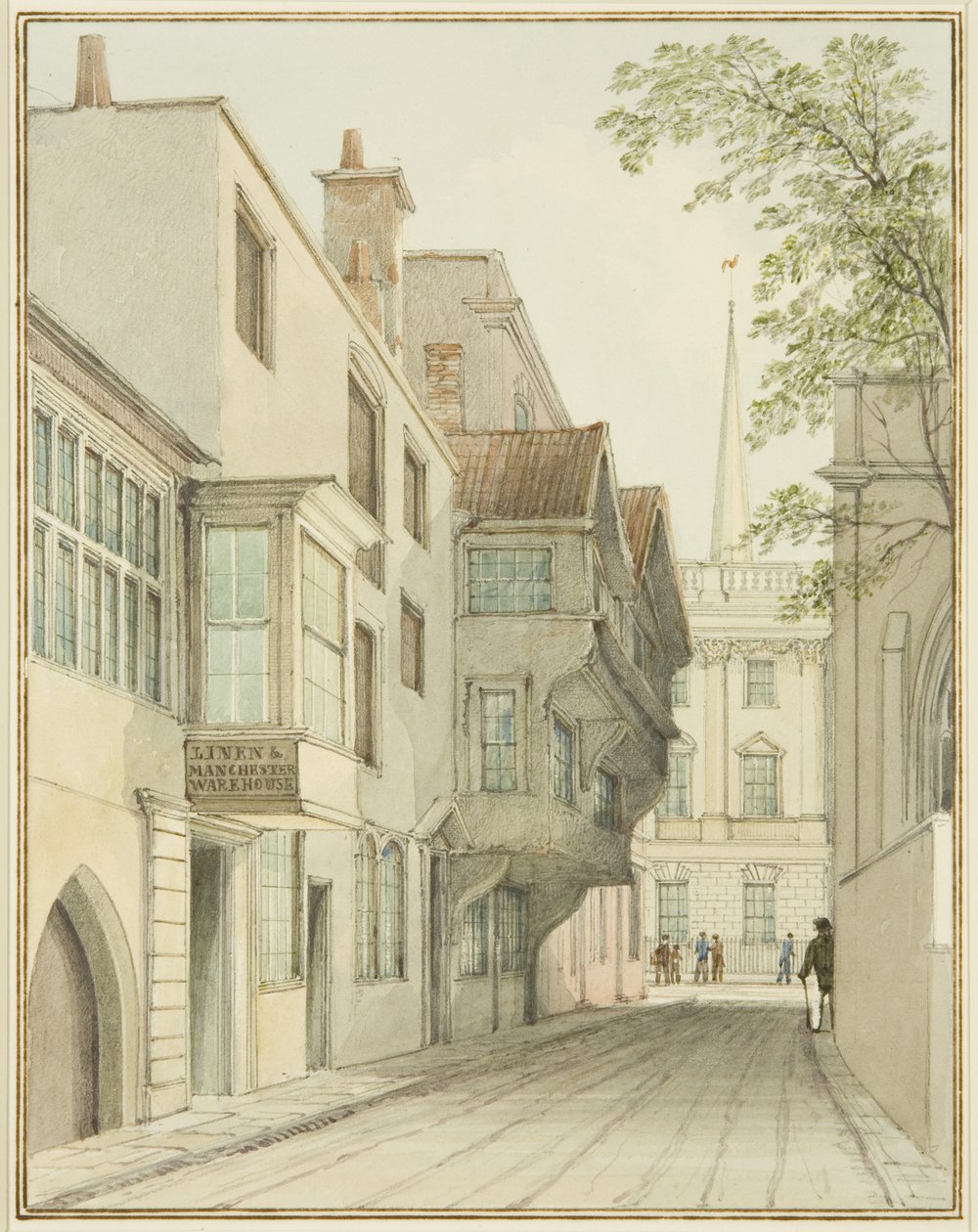 Ser opp Small Street mot Exchange (akvarell på papir) av Thomas Leeson the Elder Rowbotham