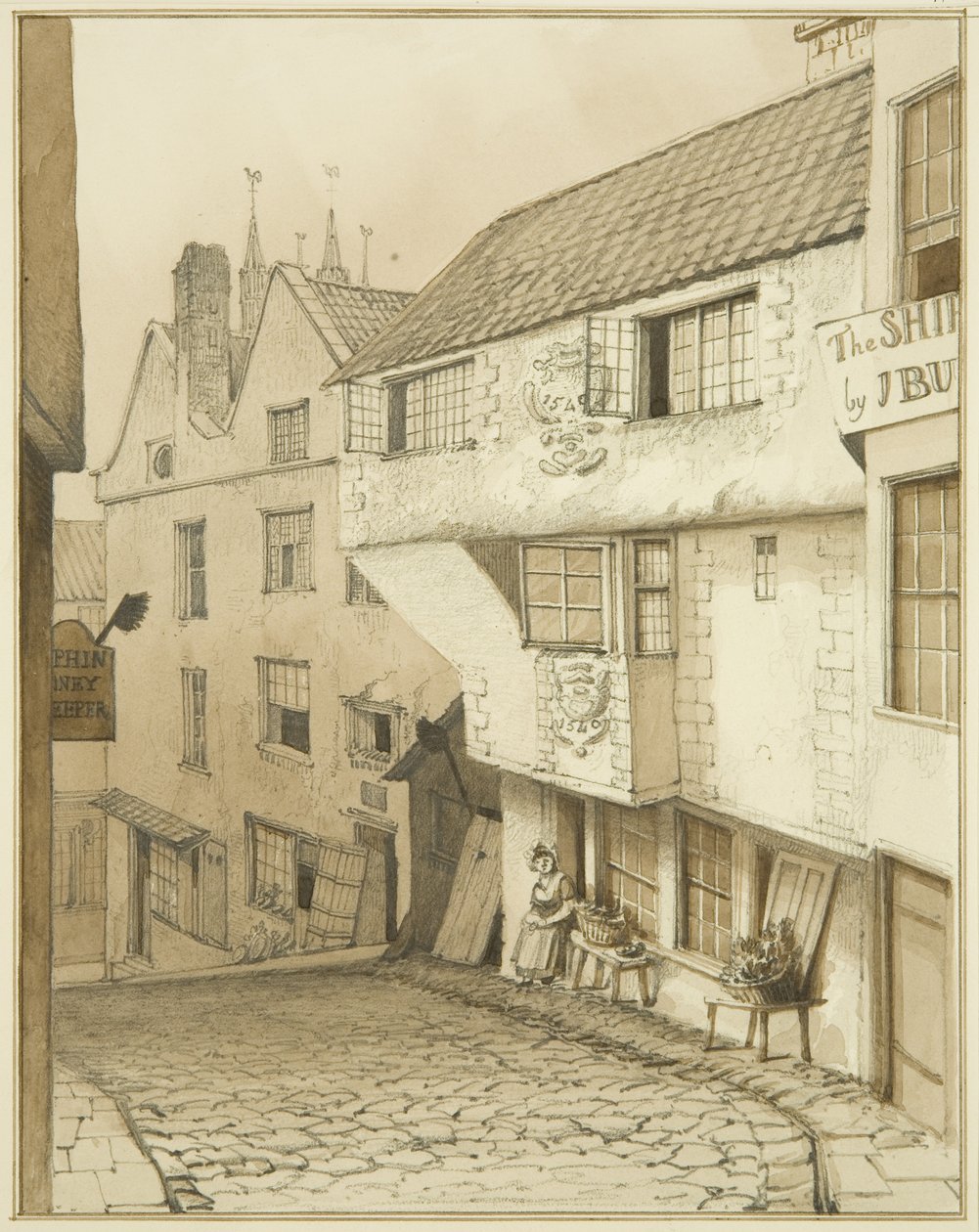 Nedre ende av Steep Street, med hus av Thomas Leeson the Elder Rowbotham