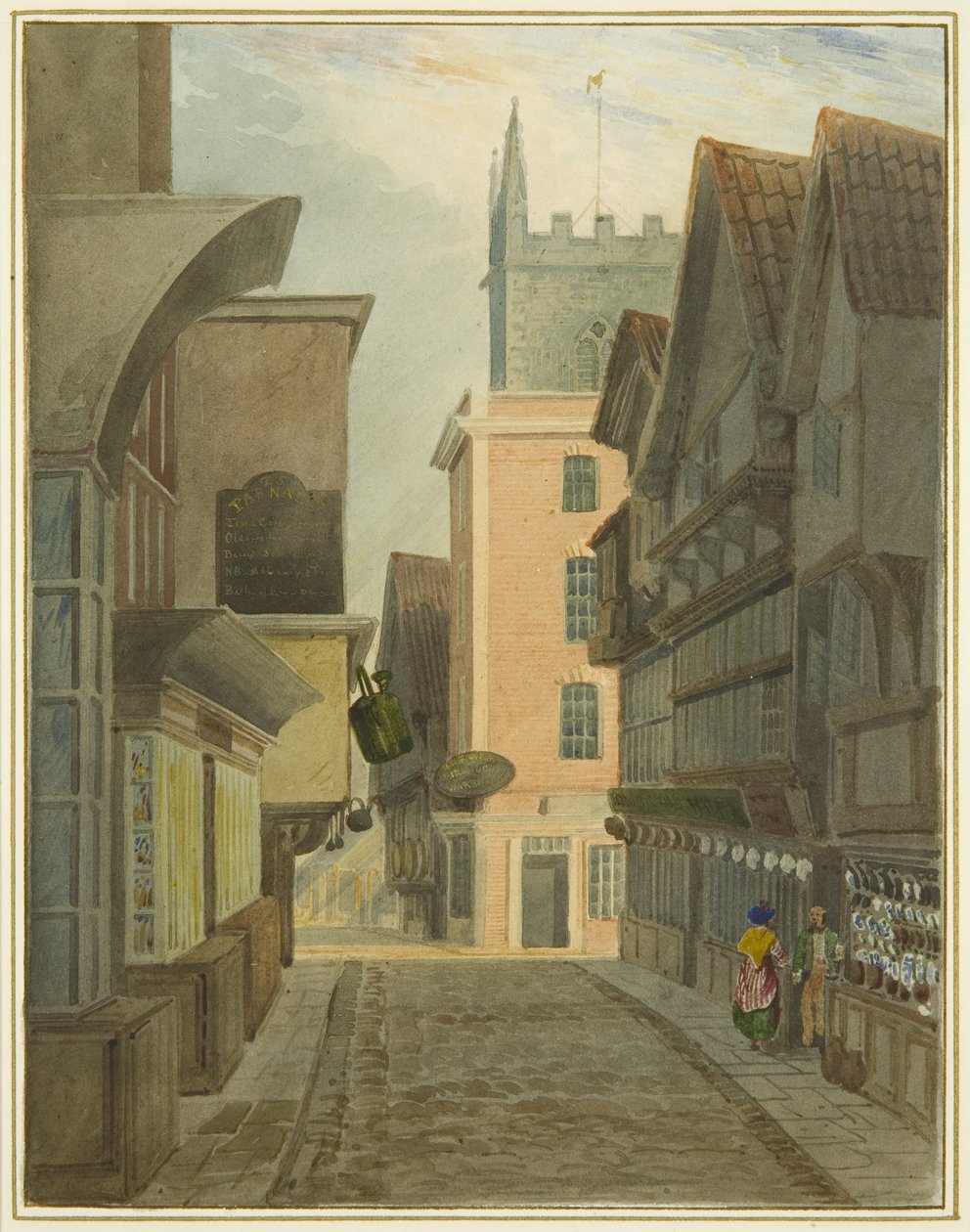 Mary-le-Port Street (akvarell på papir) av Thomas Leeson the Elder Rowbotham
