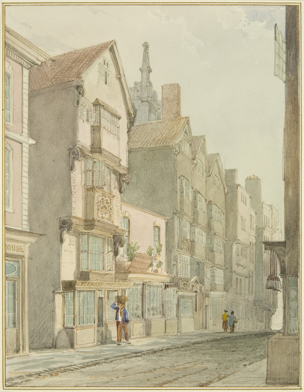 Mary-le-Port Street (akvarell på papir) av Thomas Leeson the Elder Rowbotham