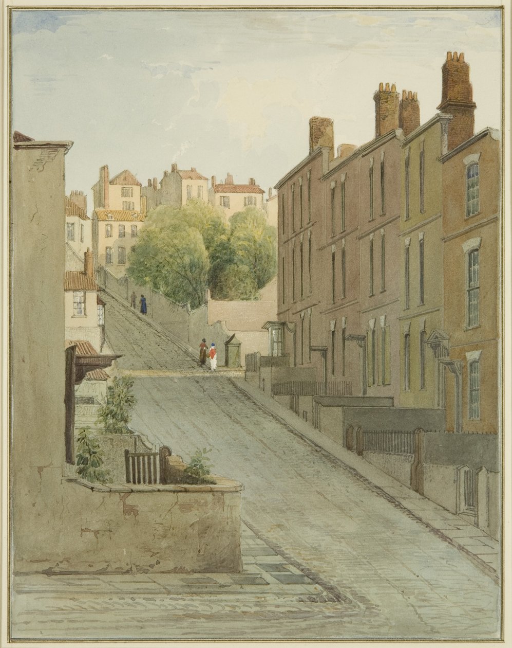 Montague Street og hus på Kingsdown (blyant og akvarell på papir) av Thomas Leeson the Elder Rowbotham