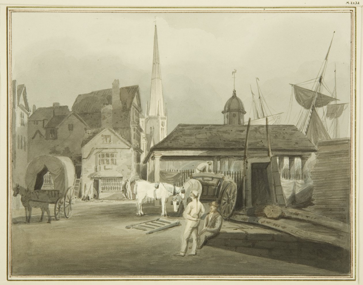 North-East End of King Street, som viser walisisk marked i 1802 (akvarell på papir) av Thomas Leeson the Elder Rowbotham