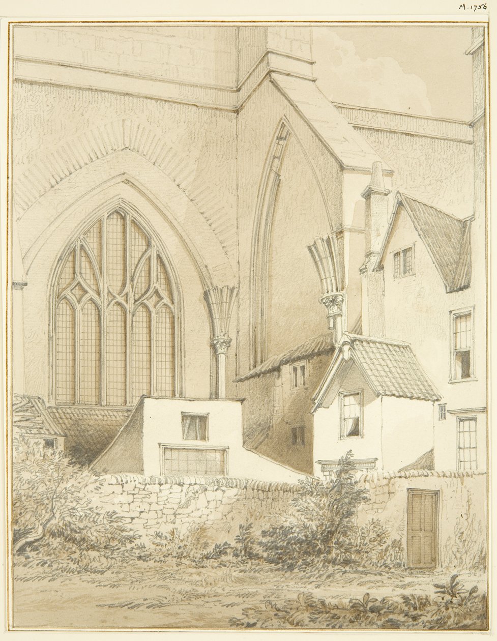 North-West Angle of Bristol Cathedral (blyant og akvarell på papir) av Thomas Leeson the Elder Rowbotham