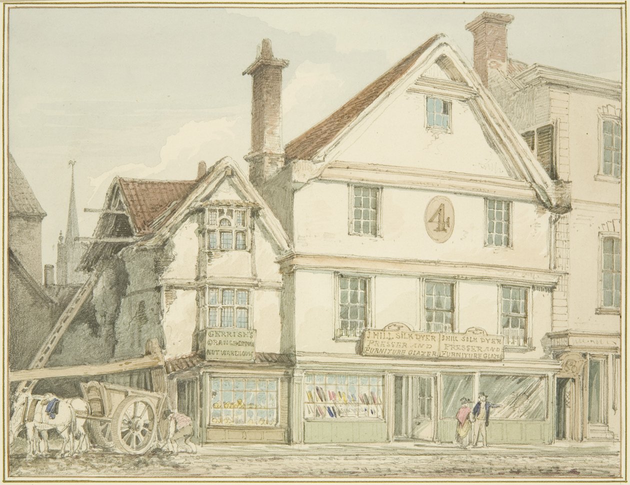 North-West Angle of Broadmead (blyant og akvarell på papir) av Thomas Leeson the Elder Rowbotham