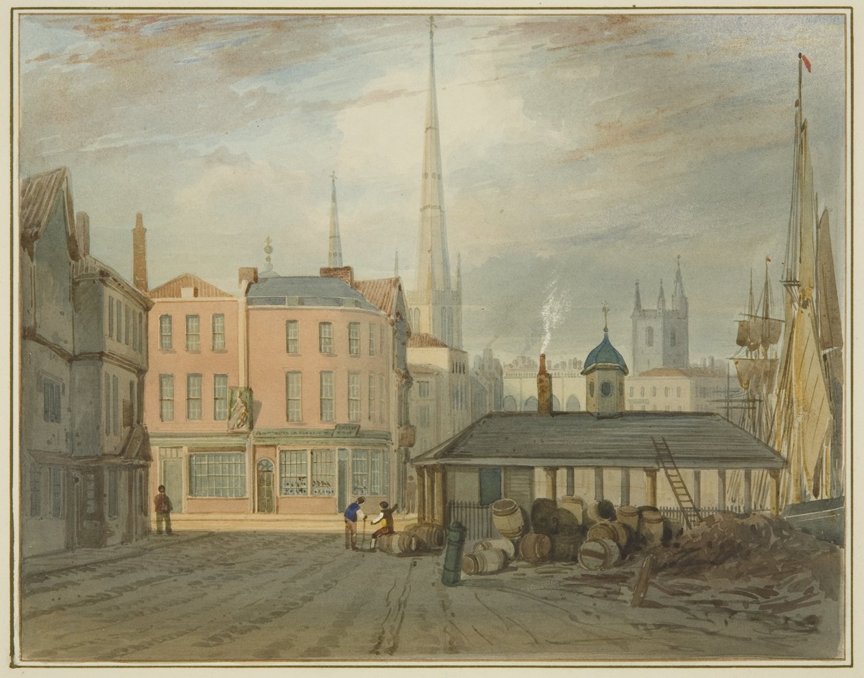 North East End of King Street, som viser walisisk marked (akvarell på papir) av Thomas Leeson the Elder Rowbotham