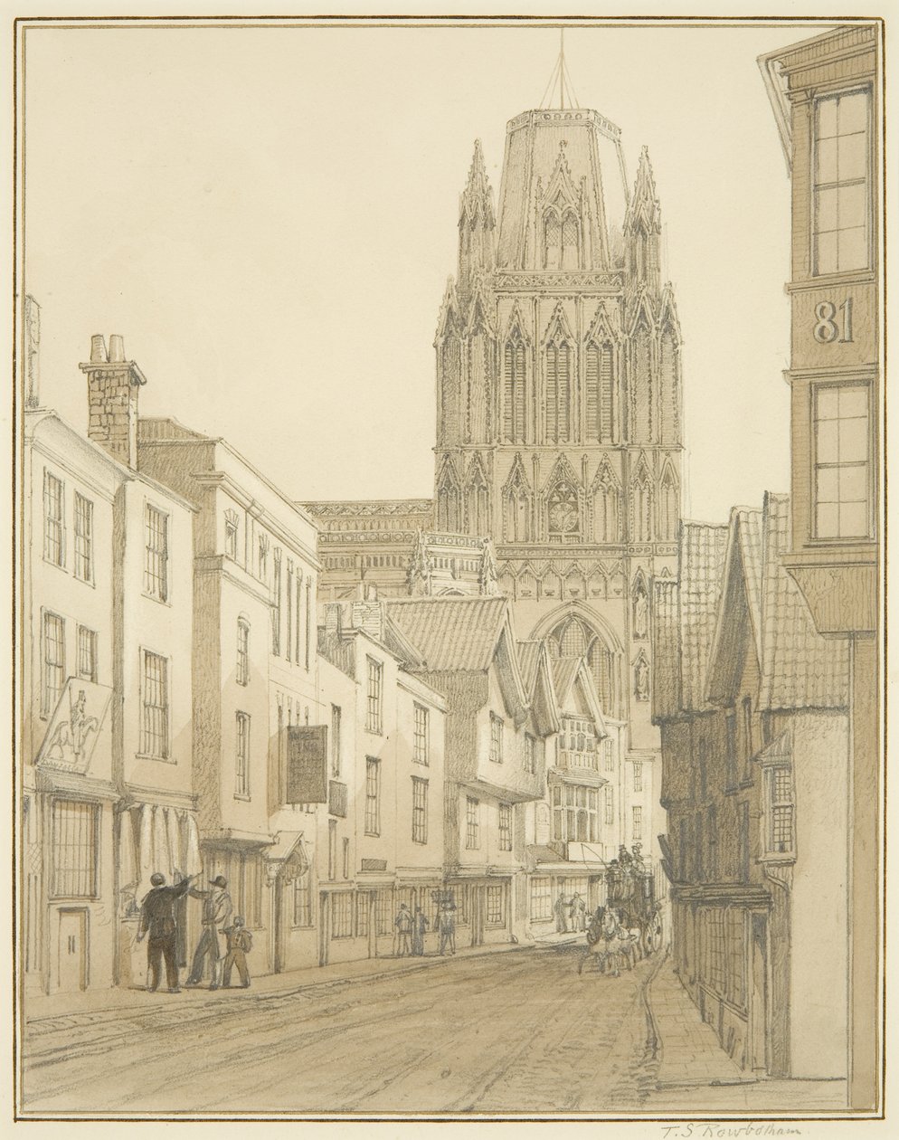 Nordutsikt over St Mary Redcliffe Church sett fra Redcliffe Street av Thomas Leeson the Elder Rowbotham
