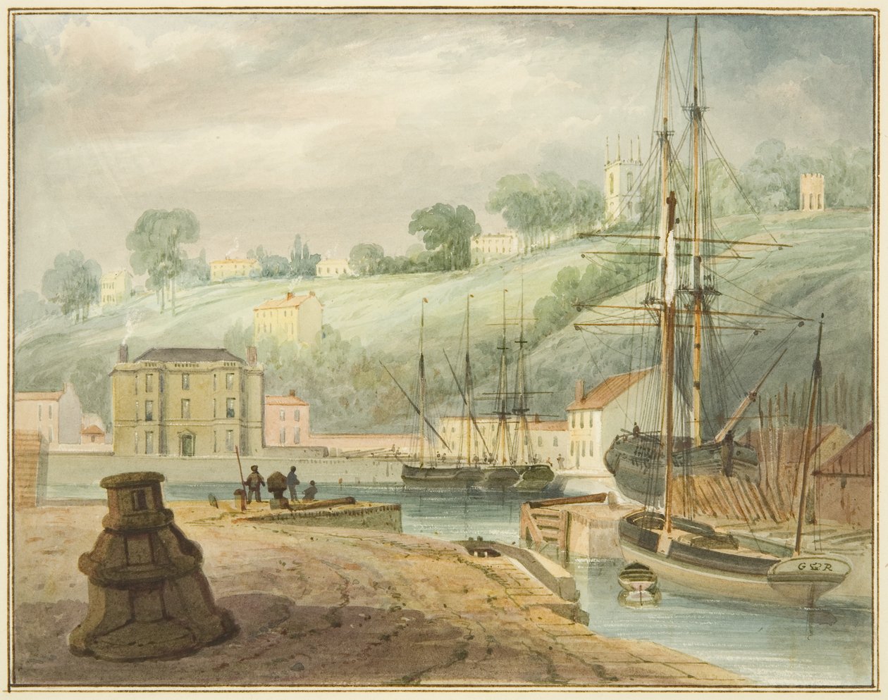 Old Floating Dock, Hotwell Road, med utsikt mot Clifton og Goldney Rotunda av Thomas Leeson the Elder Rowbotham