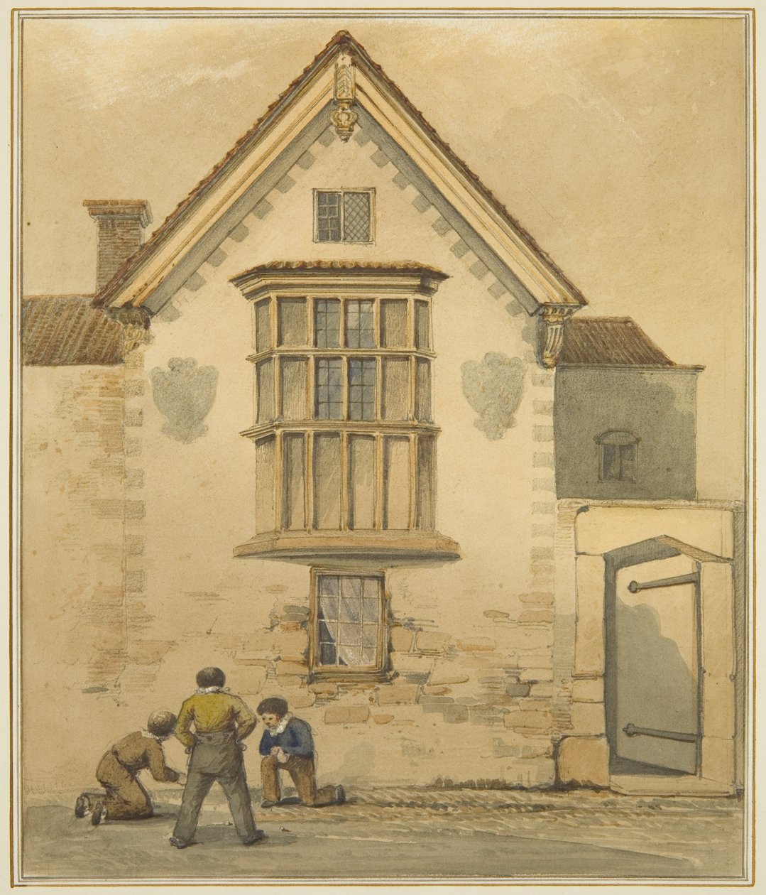 Old House, kalt Palace, i Pile Street (akvarell på papir) av Thomas Leeson the Elder Rowbotham