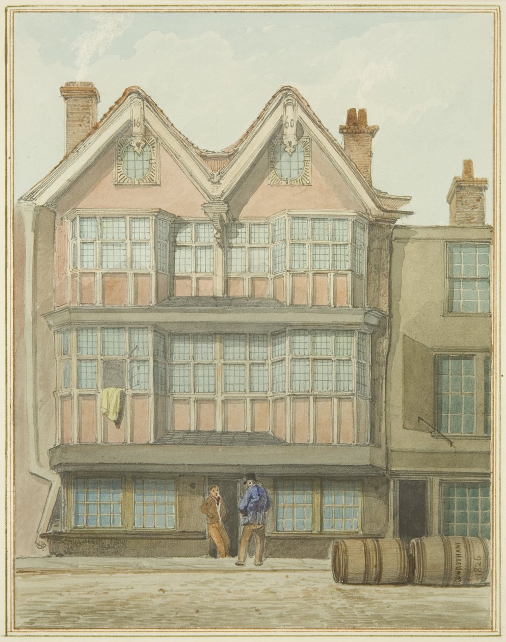 Gamle hus i West Side, Marsh Street (akvarell på papir) av Thomas Leeson the Elder Rowbotham
