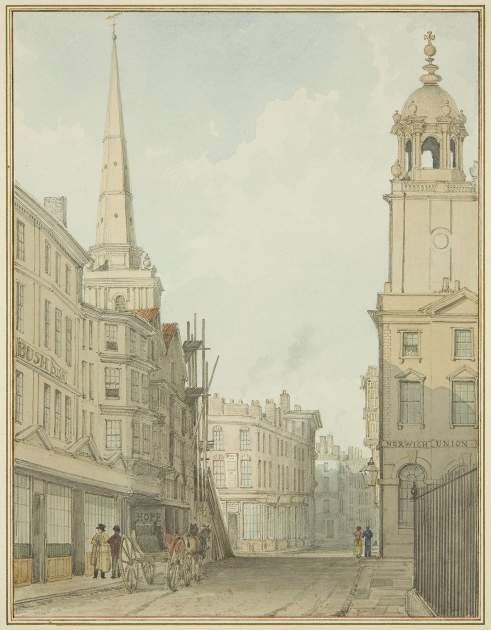 En del av Corn Street og Wine Street (akvarell på papir) av Thomas Leeson the Elder Rowbotham
