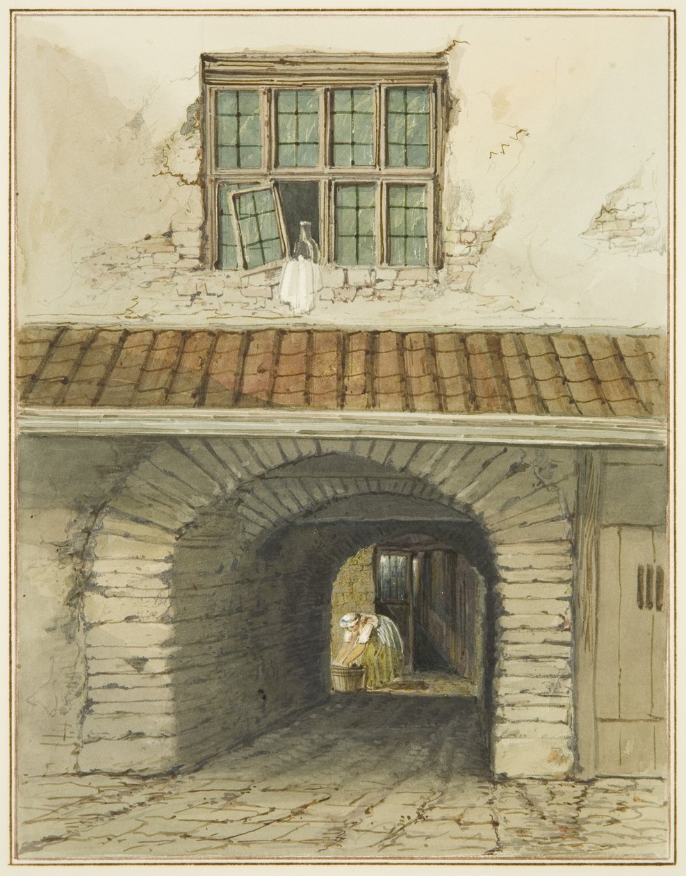 Passage Archway utenfor Marsh Street bak House (akvarell på papir) av Thomas Leeson the Elder Rowbotham