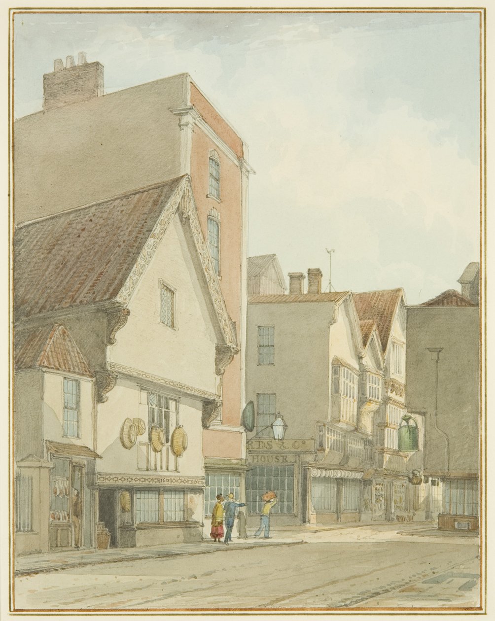 Peter Street og Mary-le-Port Street (akvarell over blyant på papir) av Thomas Leeson the Elder Rowbotham