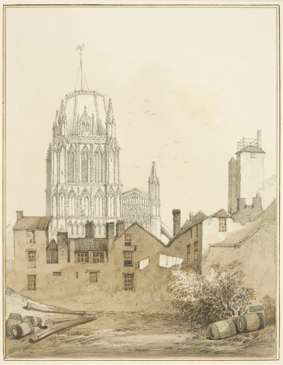 Redcliffe Church og en del av Redcliffe Hill med Shot Tower (akvarell på papir) av Thomas Leeson the Elder Rowbotham