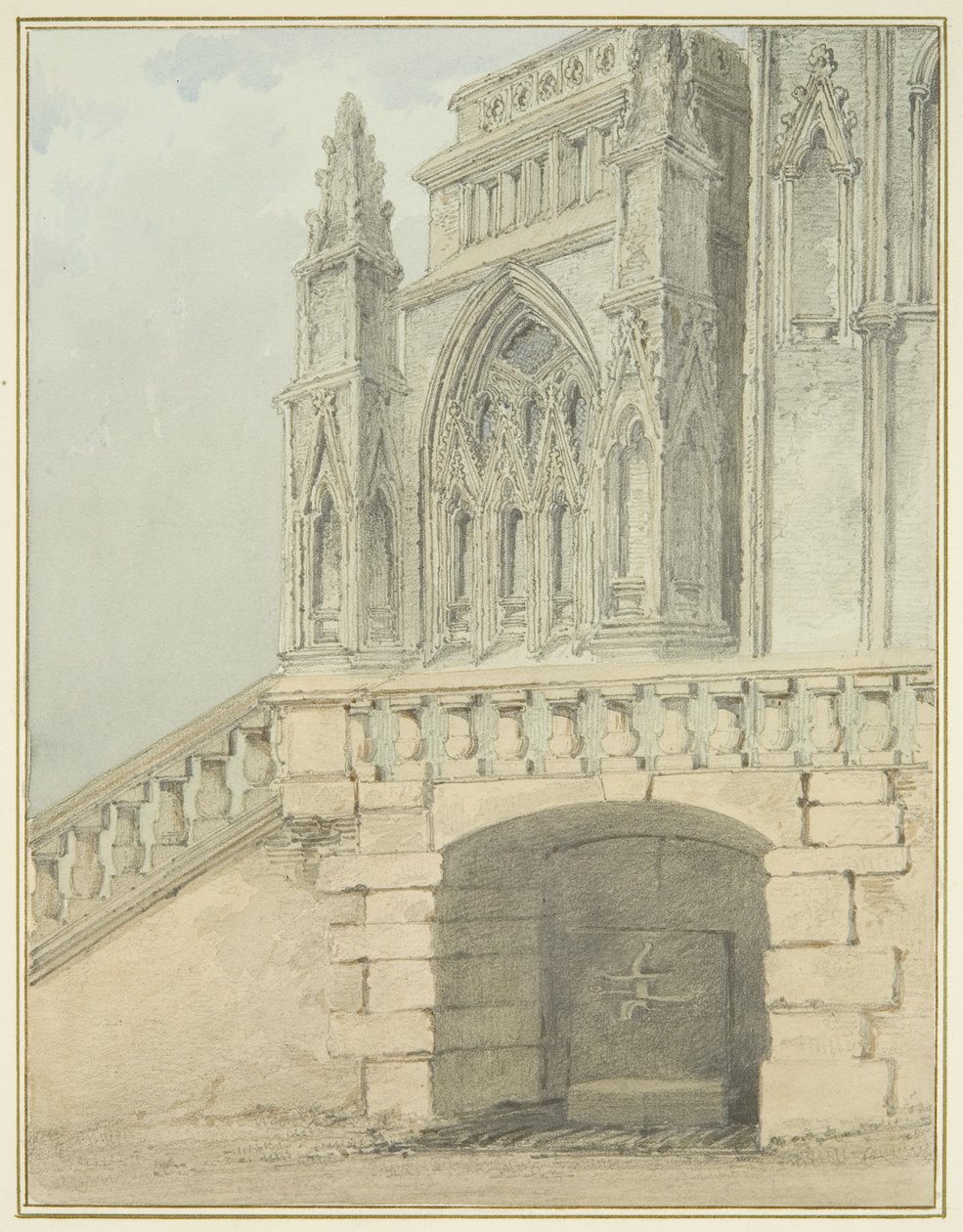 Redcliffe Conduit og en del av North Porch (akvarell på papir) av Thomas Leeson the Elder Rowbotham